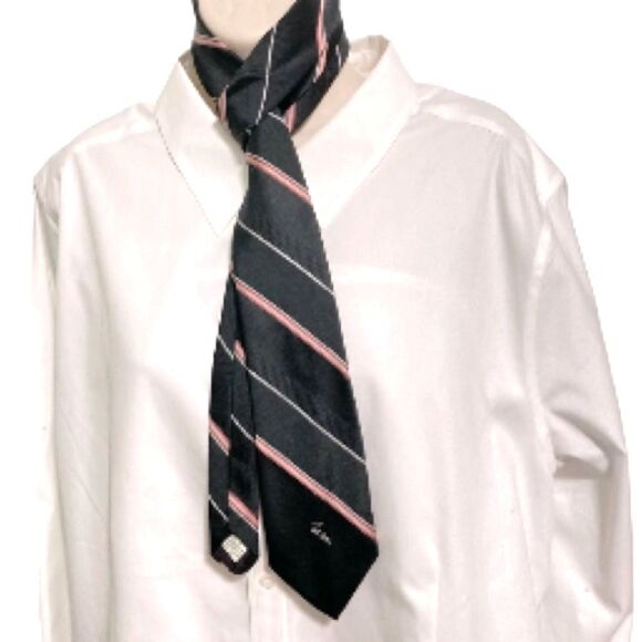 JOHN WEITZ Vintage Black Pink White Vintage Diagonal Strip Men's Necktie 3" Wide - Picture 6 of 9